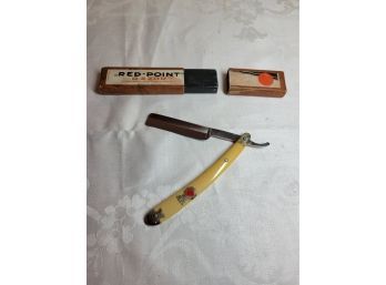 Red Point Antique Straight Razor With Box