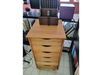 Rolling Chest Of Drawers And Wooden Rake