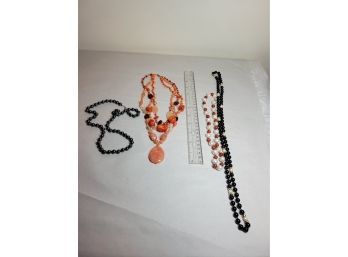 Stone And Pearl Necklaces With Gold Clasps And Beads