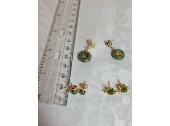 14k Gold With Jade Earring Lot