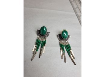 Native American Sterling And Malachite Earrings