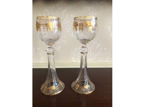 Two Bohemian Glass Goblets
