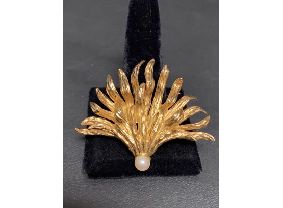 Napier Sterling Brooch Gold Wash With Pearl
