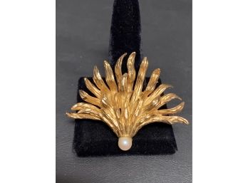 Napier Sterling Brooch Gold Wash With Pearl