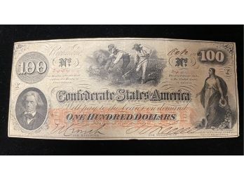 Confederate States America $100 Bill