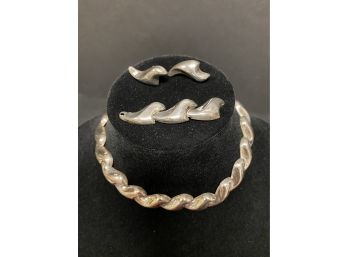 Antonio Pineda Sterling Wave Necklace & Earrings