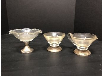 Three Pieces Sterling Base Glassware