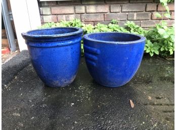 Two Cobalt Blue Planters