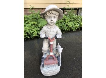 Boy Mowing Garden Statue