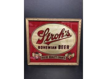 Stroh's Beer Reversed Painted Glass Sign