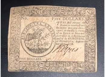 1778 Five Dollar Colonial Currency