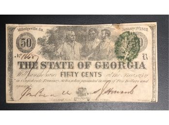 1863 State Of Georgia 50 Cent Note