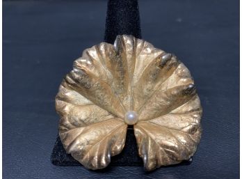 Napier Sterling Leaf W/pearl Brooch - Gold Wash