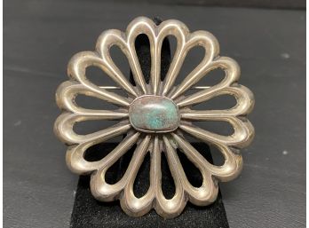 Sandcast Sterling Turquoise Brooch