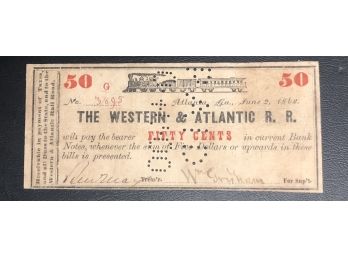 1862 Western & Atlantic RR - 50 Cent Note