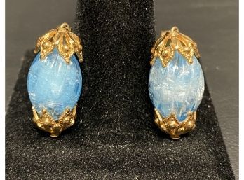 Napier Blue Glass Clip On Earrings - 1'
