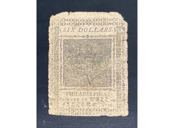 Six Dollars - Philadelphia - Colonial Currency - 1776
