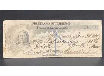 The Bank Of Indian Territory - Guthrie, OK - 1900 ($43.51 Check)