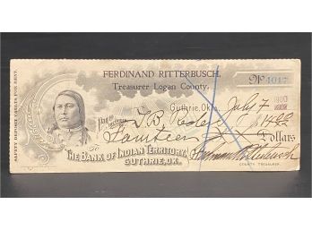 The Bank Of Indian Territory - Guthrie, OK - 1900 ($14 Check)