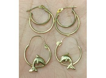 2 Pairs Of 14K Hoop Earrings Both About 5/8' - 1g Combined