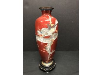 Red Cloisonne Dragon Vase 12'