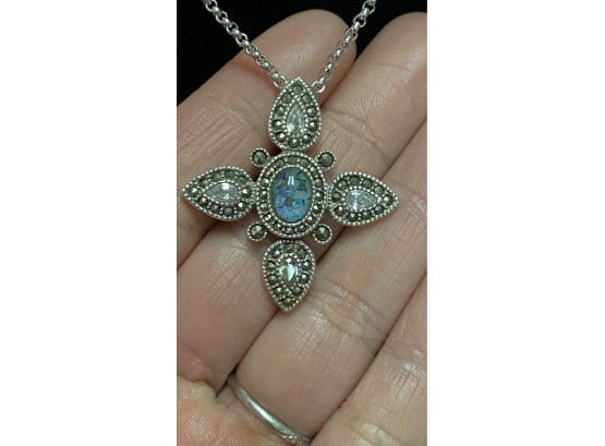 Sterling Opal Marcasite Necklace
