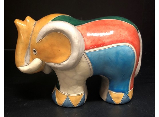 Artist Signed Pottery Elephant