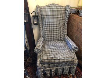 Navy Blue Plaid Upholstered Chair