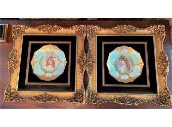 Pair Framed Victorian Women Plates