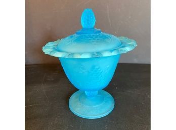 Blue Frosted Glass Candy Dish