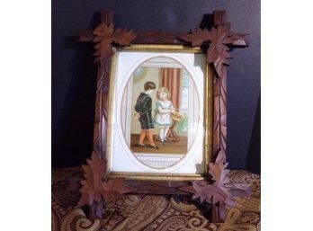 Antique Wood Frame With Children Picture