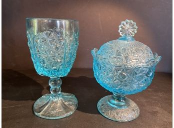 Blue Glass Candy Jar & Goblet