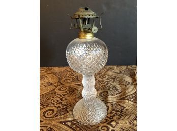 Antique Glass Oil Lamp Diamond Cut