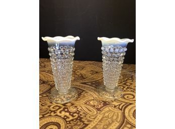 Pair Of Small Fenton Hobnail Vases