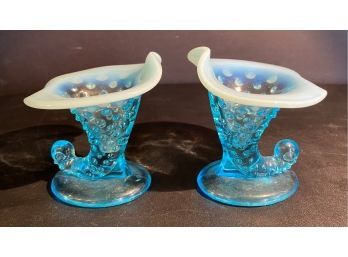 Fenton Blue Hobnail Vases