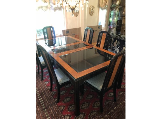 Beautiful Lacquered & Glass Asian Dining Room Table & Chairs