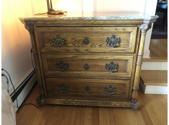 Oak Three Drawer Chest Marble Top