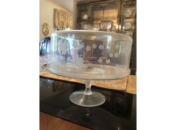 Etched Glass Covered Cake Dish