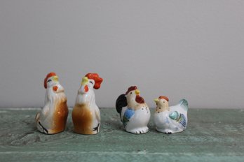 Vintage Salt And Pepper Shakers- Two Sets Of Chicken Roosters-1950's, Made In Japan