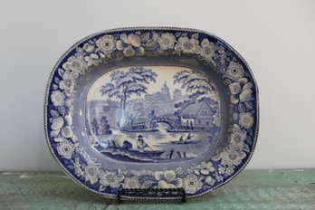 Vintage Transfer Platter-Staffordshire Blue, 'Sharing A View Of The Thames Below Windsor Castle'