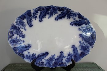 Vintage Grindley Large Flow Blue Oval Serving Platter, 'Argyle' Pattern