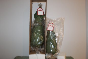 2 Pottery Barn Kids Trees With Green Felt And Silver Glitterry Star On Top
