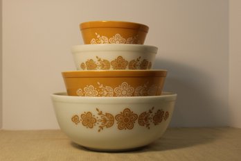 Vintage Pyrex 'Butterfly Gold' Mixing Bowls, 401, 402, 403, 404. ***Minor Staine Exterior Of 404