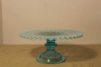 Vintage Fenton Glass-Blue Opalescent-Diamond Lace Cake Stand