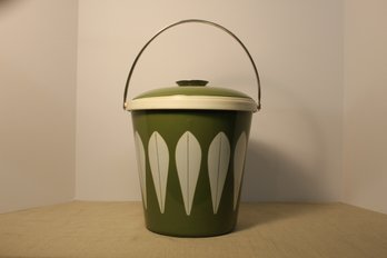 Vintage Cathrineholm Ice Bucket- 'lotus' Olive Green With White Trim And Interior