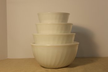 Vintage Fire King- Ivory Mixing Bowls- Swirl Set 4 Piece