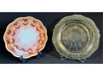 2 Plates Inc. VTG Patrician Plate/platter Depression Glass And A 1909 M. Kalbleisch  Limoges Plate