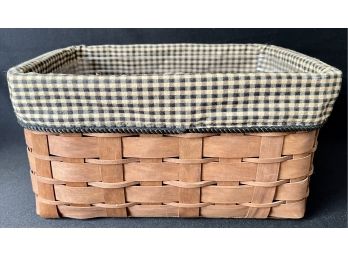 Longaberger Basket With Green Plaid Liner Signed And Dated