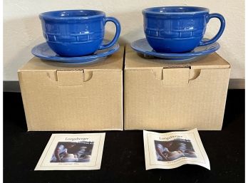 2 NIB Longaberger Woven Traditions Cappuccino Cup With Saucer 'Cornflower'