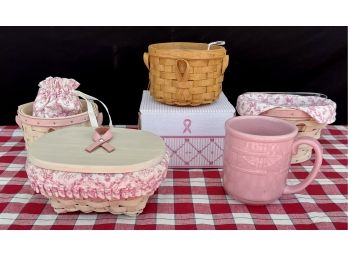 Collection Of Longaberger Breast Cancer Awareness Baskets. With Pink Mug